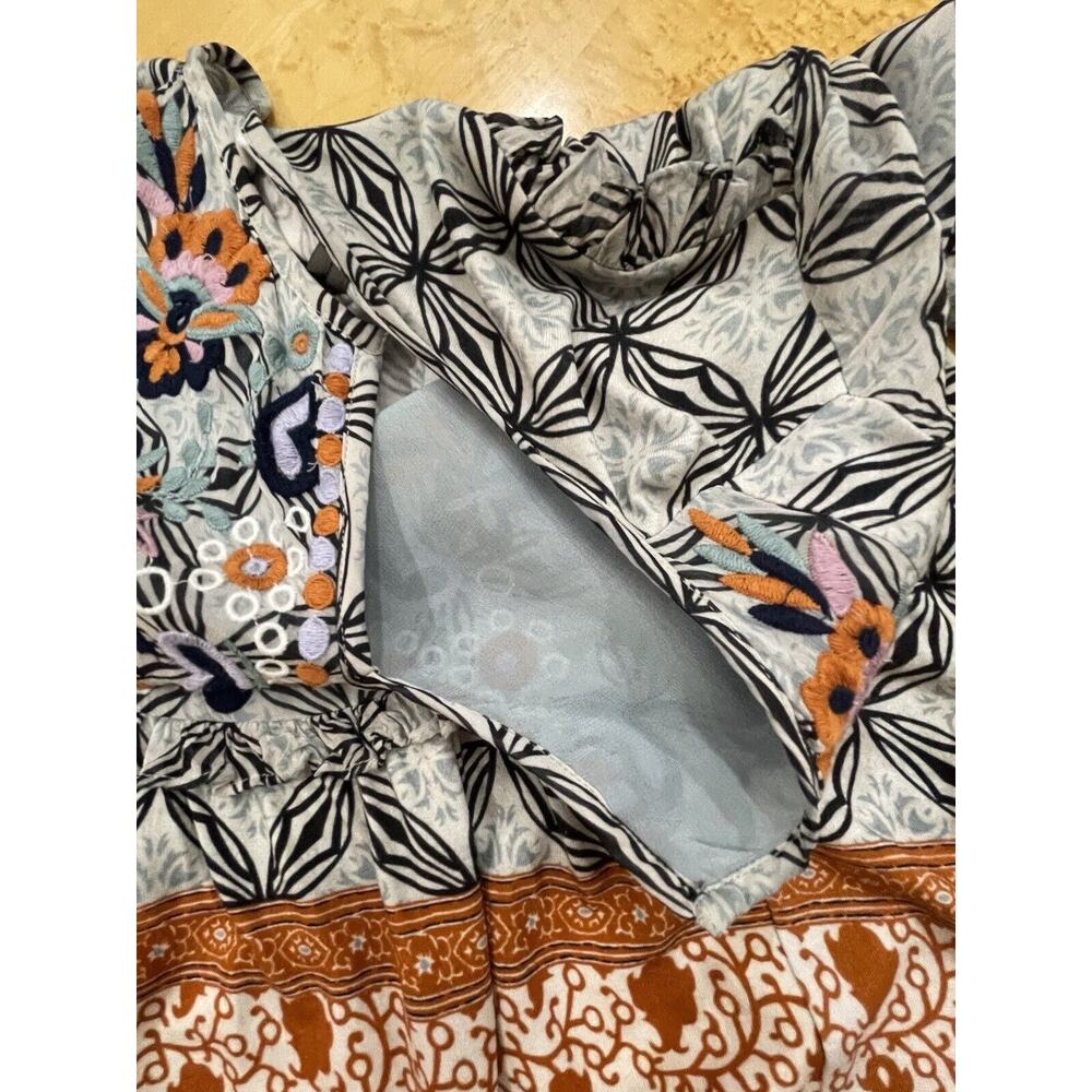 Anthropologie Terri Embroidered Peasant Boho Top Mixed Print S Rust Black Cream - Picture 9 of 13